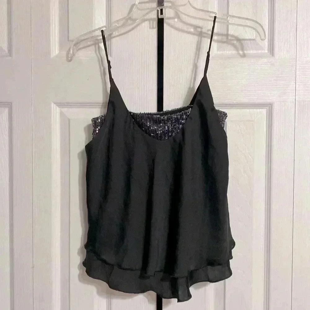 Free people black & silver sequin top shirt blouse camisole tank top size XS - Picture 1 of 10